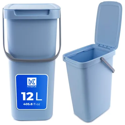 Produktbild von KADAX Abfallbehälter mit Deckel und Griff, Abfalleimer aus Plastik, Mülleimer für die Mülltrennung (Blau, 12L)
