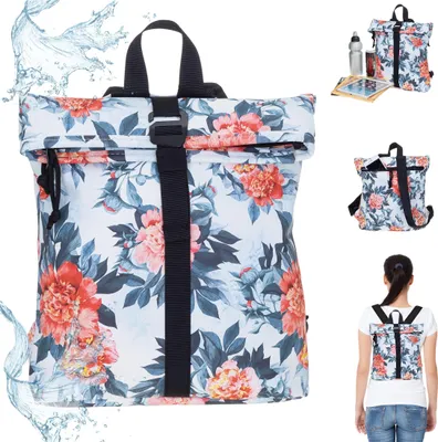 Produktbild von Rucksack Damenrucksack Frauen New Rebels Flora Fashion small, medium Bürorucksack Bürotasche  Handtasche Daypack Büro Freizeit für Damen Freizeitrucksack klein 511317 05 Weiss Flower Blumen + Bagboom Schlüsseletui