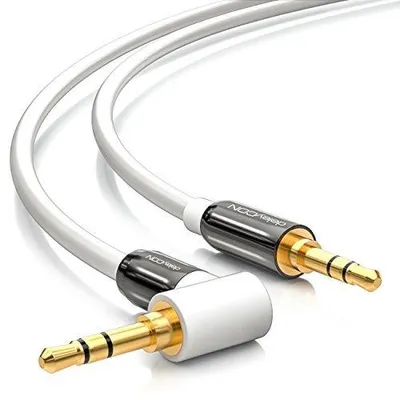 Produktbild von deleyCON 3,0m Klinkenkabel 3,5mm AUX Stereo, 1x 90° gewinkelt - Weiß