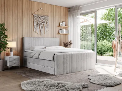 Produktbild von Boxspringbett, doppelbett mit Multipocket-Matratze und zwei Bettkästen - KING DOREN - 180x200cm - Hellgrau - H3