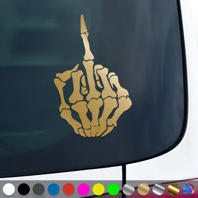 Produktbild von PantherPixel Skelett Mittelfinger Aufkleber Knochen Stinkefinger Sticker Auto Geschenkidee Farbe Gold