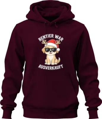 Produktbild von Rentier war t Hund Sonnenbrille Weihnachten Lustig Uni Hoodie Kapuzenpullover, Burgundy, S