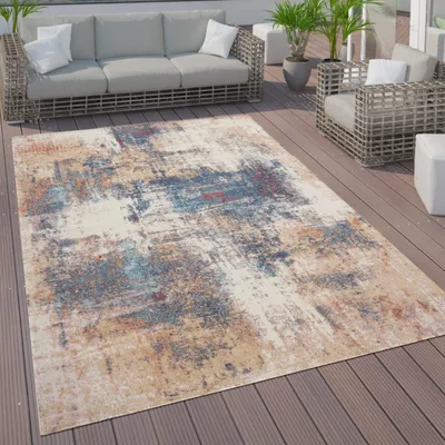 Produktbild von In- & Outdoor Teppich Terrasse Küchenteppich Vintage Pastell Abstrakte Muster Grösse 160 cm Rund