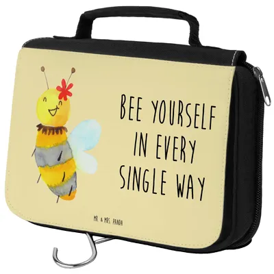 Produktbild von Mr. & Mrs. Panda Kosmetiktasche Biene Blume - Gelb Pastell - Geschenk, badtasche, duschbeutel, Kulturbeutel, kosmetiktäschchen, Kulturtasche