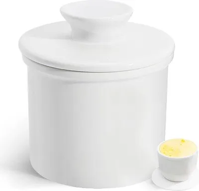 Image de Beurrière en céramique - Beurrière ronde pour beurre à tartiner - Blanche