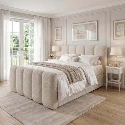 Produktbild von ELVORA DESIGN. Boxspringbett 180x200 cm Bettkasten und Matratze, COZY, Creme