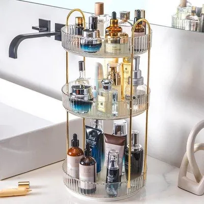 Produktbild von 360-Grad-Drehorganizer für den Waschbeckenbereich, großes Fassungsvermögen für Hautpflege, drehbarer Organizer für Kosmetik auf dem Badetisch