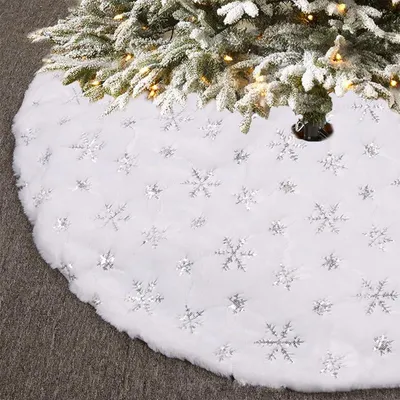 Imagen del producto de Falda para árbol de Navidad - Blanca - Copos de nieve - Felpa - 120 cm - Para decoración navideña