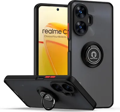 Produktbild von Hülle für Realme C55 4G Matte Transluzent TPU Stoßfest Schutzhülle mit Ring Halter Ständer Schwarz Rot