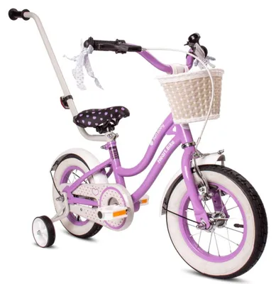 Produktbild von SUN BABY Heart Bike Kinderfahrrad für Mädchen 12 Zoll, ab 2 Jahre, mit Stützrädern, abnehmbarer Schubstange, Korb, Klingel, Rücktrittbremse & V-Brake