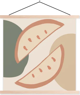 Produktbild von MuchoWow® Textilposter Obst - Pastell - Sommer 60x60 cm mit holzfarbenen Rahmen - Wanddekoration