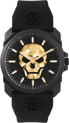 Image de Philipp Plein PWLAA0322 THE $KULL KING or noir silicone Montre homme NOUVELLE