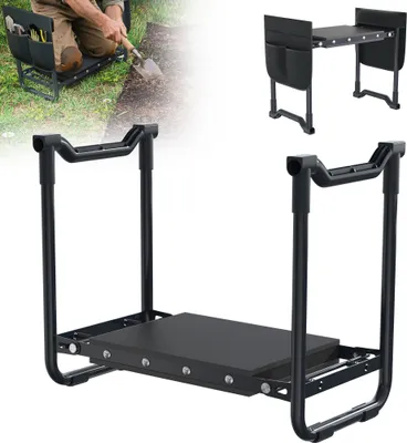 Obrázek produktu pro XMTECH 2 v 1 kolenní zahradní stolička skládací zahradní pracovní stolička ochrana kolen zahradní lavice do 150 kg s brašnou na nářadí, antracitová barva