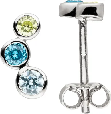 Produktbild von JOBO Ohrstecker 925 Sterling Silber 6 Zirkonia blau grün Ohrringe