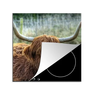 Produktbild von KitchenYeah© Herdabdeckplatte Schottischer Highlander - Kuhkopf - Hörner , 78x78cm, Küche Deko, Glaskeramikkochfeld Herdabdeckung, Abdeckplatte fùr Kochfeld