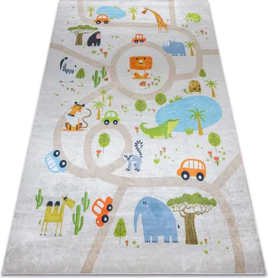 Produktbild von BAMBINO 50230 Waschteppich Zoo, Straßen für Kinder Anti-Rutsch - beige / grün beige 140x200 cm