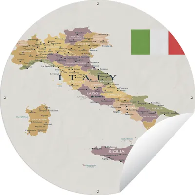 Produktbild von MuchoWow® Gartenposter Outdoor-Poster Rund Karte von Italien Ø 150 cm Gartendeko Rundes Poster draußen