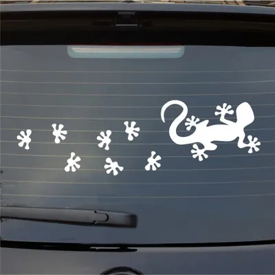 Produktbild von Heckscheibenaufkleber Gecko Tapsen Echse Dragon Lurch Agame Fußspuren 55x25 cm Weiss Glanz Auto Aufkleber Sticker