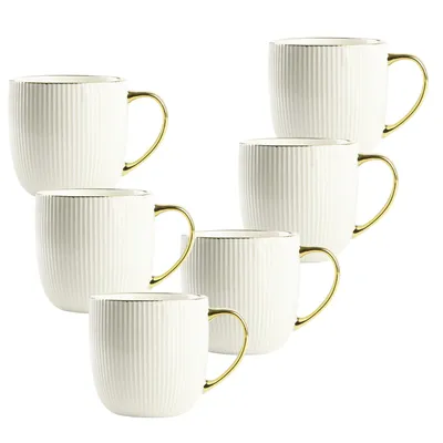 Produktbild von Porzellan Tassen Set 6x 400 ml – Weiß Kaffeebecher mit Goldhenkel