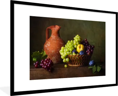Produktbild von MuchoWow® Gerahmtes Poster Rustikal - Obst - Korb - Stilleben 90x60 cm - Poster mit Schwarzem Bilderrahmen Wandposter Rahmen Foto Bilder - Wanddekoration - Fotos