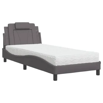 Image de vidaXL Lit "Viana" avec matelas Gris 90x190 cm Similicuir