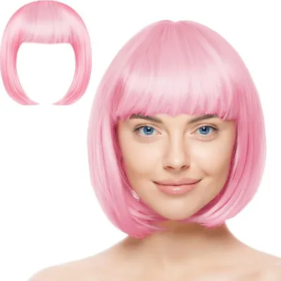 Produktbild von AOMIG Kurze Bob Perücke, Wig mit 2 x Haarnetz, Bunte Neon-Bob-Perücke, Perücken Haarteile Cosplay für Karneval/Fasching & Motto Party, Halloween Dekorationen (Rosa/B)