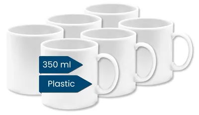 Immagine prodotto di Set di 6 tazze da caffè in plastica - 350 ml - Bianche