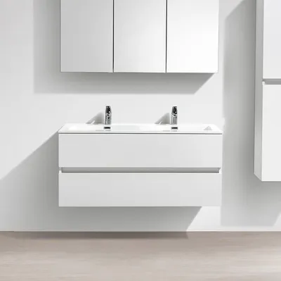 Produktbild von Doppelwaschtisch + Unterschrank 120 cm montiert weiß lackiert SIENA