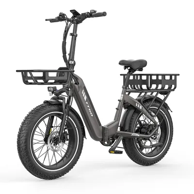 Zdjęcie produktu dla Rowery elektryczne 48V 18Ah, opony 20 cali, szerokość 4.0", składane rowery elektryczne, wodoodporne, moment obrotowy 70Nm, czujnik momentu obrotowego, zasięg do 140 km, kosz na przednie koło i kosz na bagażnik, kolor: szary