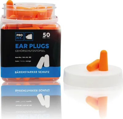 Produktbild von PRO FIT Gehörschutzstöpsel – Ohrstöpsel, Gehörschutz aus Soft-PU, Schallschutz, Lärmschutz, Hörschutz, Earplugs zur Geräuschdämmung - Orange 50 Paar