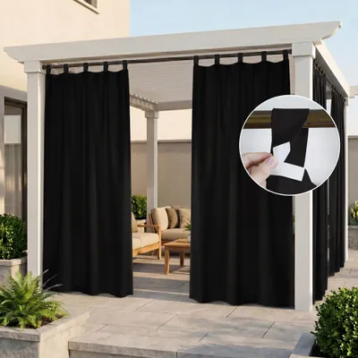 Produktbild von Außen Vorhang Wasserdicht Gardine Blickdicht Outdoorvorhänge mit Abnehmbaren Schlaufen für Terrasse Balkon Garten Hof, 132x213cm, Schwarz