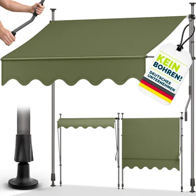 Produktbild von tillvex Balkonmarkise 400 cm Armeegrün Gelenkarm Markise Klemmmarkise Sonnenmarkise Balkon ohne Bohren