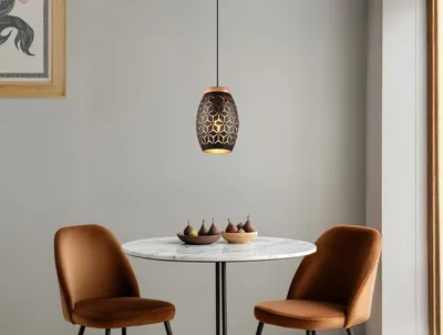 Produktbild von Pendelleuchte - Braun - Goldgelb - Schwarz - 15 x 150 cm - Holz - Metall - 1-flammig - höhenverstellbar