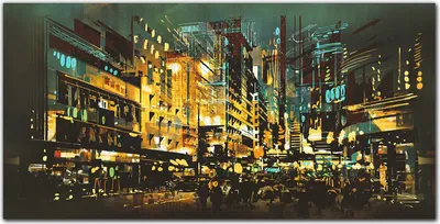 Produktbild von Coloray - Bild aus Glas - Glasbilder - 100 x 50 cm - Wohnzimmer Glasblock mit Bild Wanddekoration Gehärtetes Glas Dekoration Küche - City-Nacht