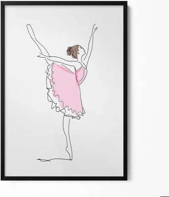 Produktbild von Strichzeichnung einer Ballerina beim Tanzen– Wandbild mit Rahmen – Gerahmtes Bild  – Wanddekoration – 70x100 cm –  Schwarz Rahmen