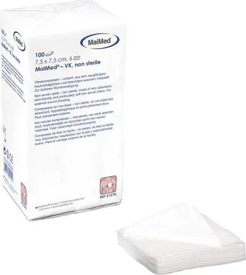 Productafbeelding van MaiMed verbandpleisters van non-woven materiaal, niet steriel, 6-laags, 100 stuks, 5 x 5 cm