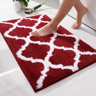 Obrázek produktu pro Koupelnová předložka s marockým vzorem – 40×60 cm, měkká mikrovlákna, savá, lze prát v pračce (bordó)