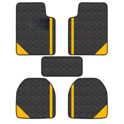 Productafbeelding van Universele 5-delige autovloermatten – Zwart & Geel 2 – Luxe Polyurethanleer – antislip – Set van 5 voor personenauto's, SUV's, bestelwagens en vrachtwagens