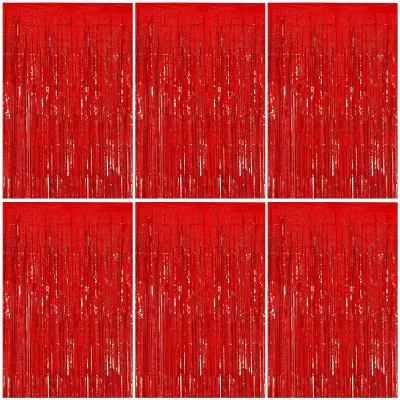 Produktbild von Set mit 6 fransösischen Vorhängen für festliche Dekoration – holografisches Rot, 1 x 2 Meter