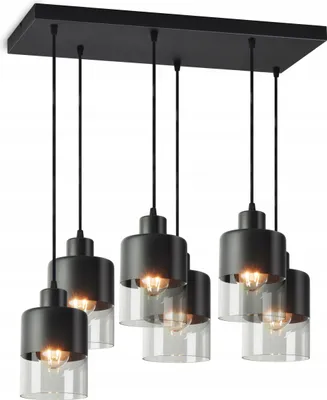 Produktbild von LUXOLAR Pendelleuchte Schwarz 6 flammig, Hängelampe mit getöntes Glas E27 60 W - Deckenleuchte für Wohnzimmer, Küchen - Modern Design