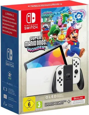 Zdjęcie produktu dla Nintendo Switch OLED (White) + Super Mario Bros. Wonder + Online Individual 12-Month, Nintendo Switch, NVIDIA Custom Tegra, NVIDIA Tegra, Biały, Analogowa/Cyfrowa, D-pad, Przycisk Home, Przycisk zasilania