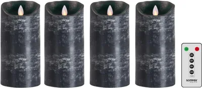Produktbild von Sompex Flame LED Echtwachskerzen 4er Set anthrazit 18cm +Fernbedienung