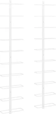 Two identical white metal wine racks are shown side-by-side against a white background.