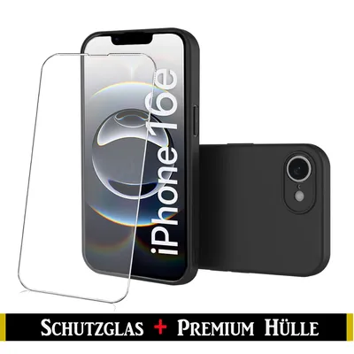 Produktbild von Für iPhone 16e ( 6.1" ) Schwarz Silikon Handy Schutz Hülle + 9H Panzerglas HD Schutzglas