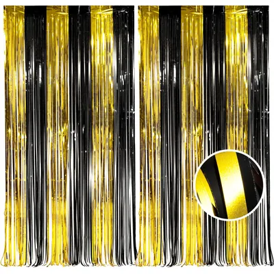 Produktbild von Lametta-Vorhang - Glänzend - Party-Dekoration - Schwarz Gold 1x2,5 m