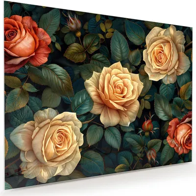 Produktbild von Glasbild 120x90cm in XXL für Wohnzimmer, Schlafzimmer Motiv Rosenmuster Blumen