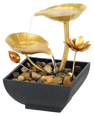Produktbild von Tischbrunnen mit USB-Anschluss, goldener Lotus, dekorativer Wasserfall mit Steinen für Zuhause, Badezimmer, Schlafzimmer, Zen-Dekoration im Innenbereich