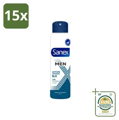 Image de 15 sprays déodorants Sanex Men, action 72 heures, contrôle actif – 200 ml – Lot de 15 pièces