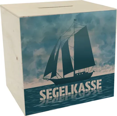 Produktbild von Segelkasse Spardose aus Holz mit Segelschiff