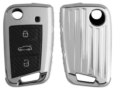 Produktbild von kwmobile Autoschlüssel Hülle kompatibel mit VW Golf 7 MK7 3-Tasten Autoschlüssel Hülle - Schlüsselhülle TPU Cover - Hochglanz Silber